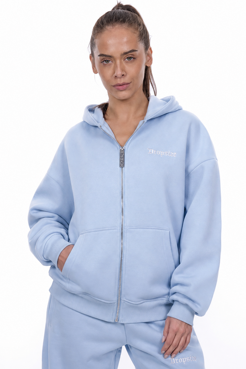 WOMENS BASIC ZIP HOODIE BABY BLUE