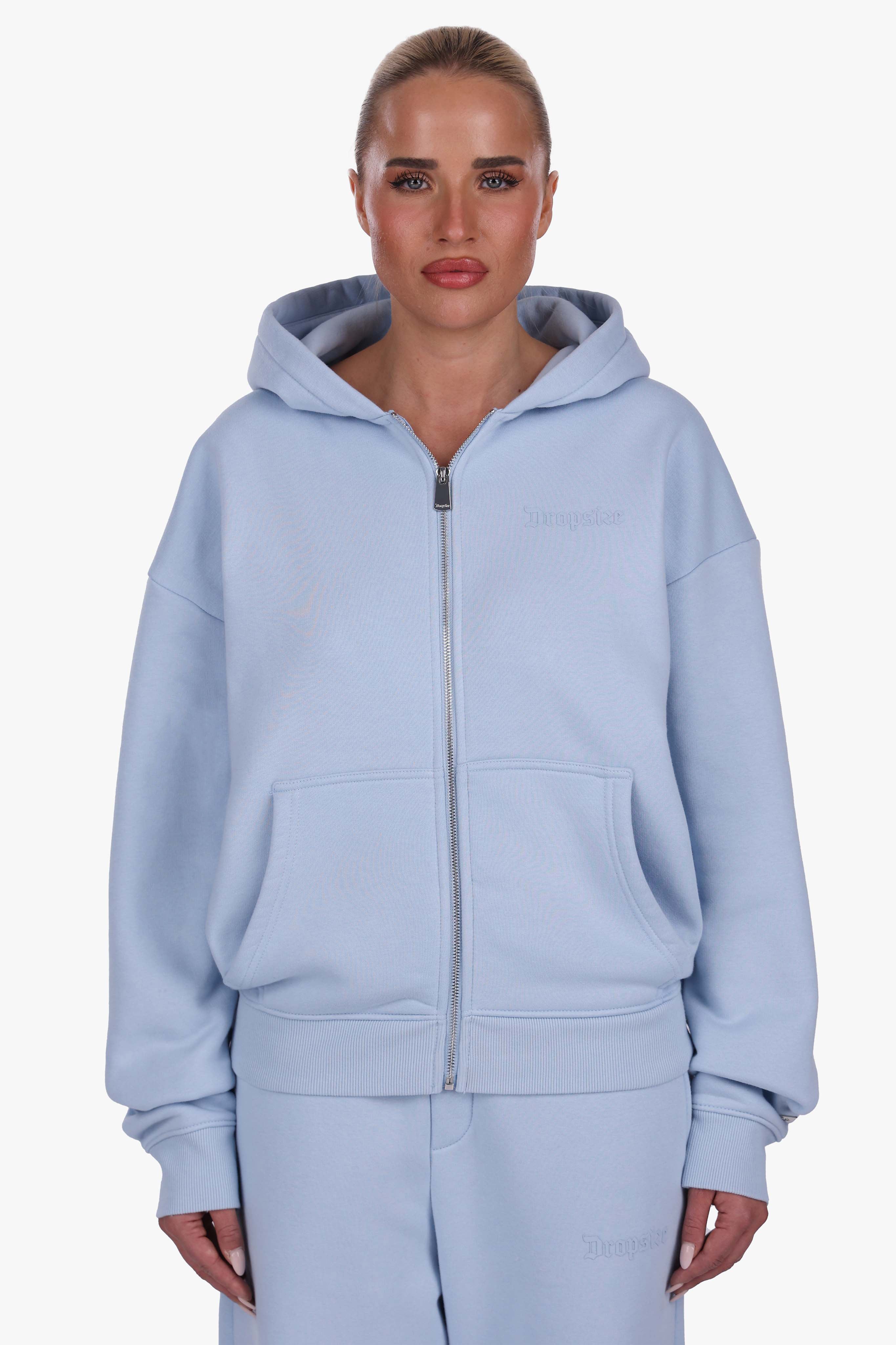 WOMEN BASIC COZY ZIP-HOODIE BABY BLUE