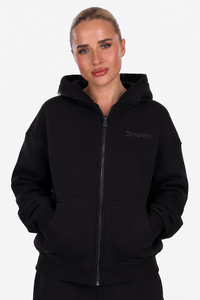 WOMEN BASIC COZY ZIP-HOODIE BLACK