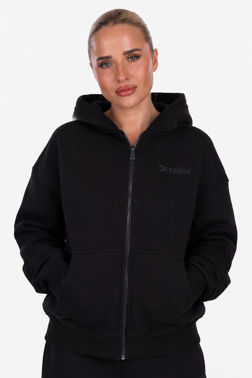 WOMEN BASIC COZY ZIP-HOODIE BLACK
