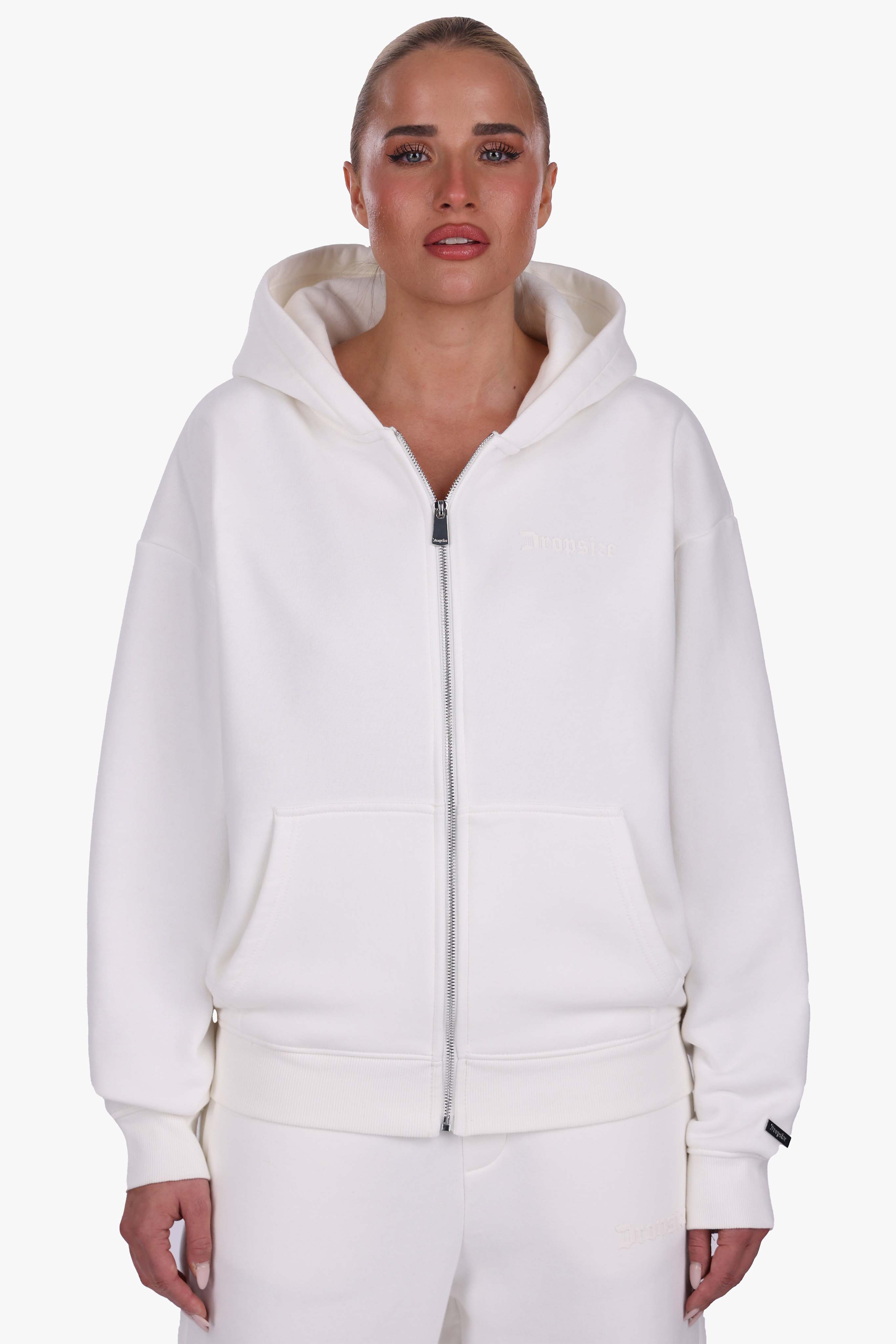 WOMEN BASIC COZY ZIP-HOODIE CREAM WHITE