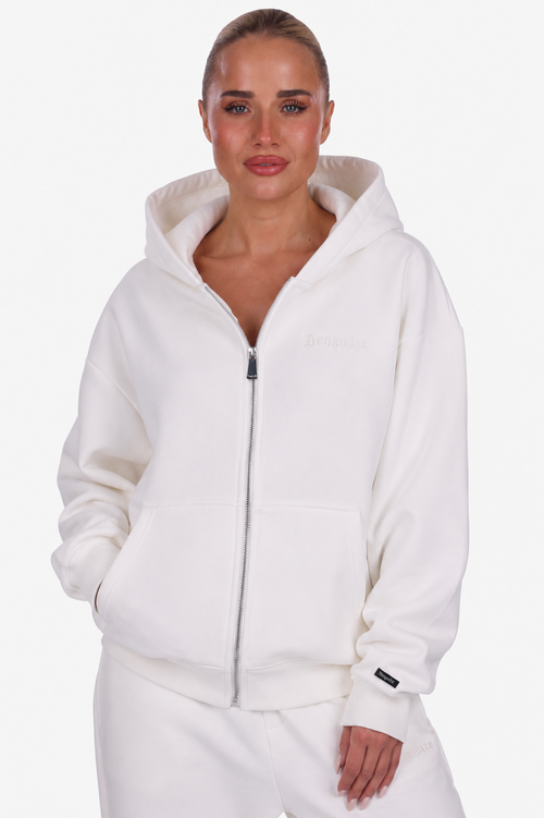 WOMEN BASIC COZY ZIP-HOODIE CREAM WHITE