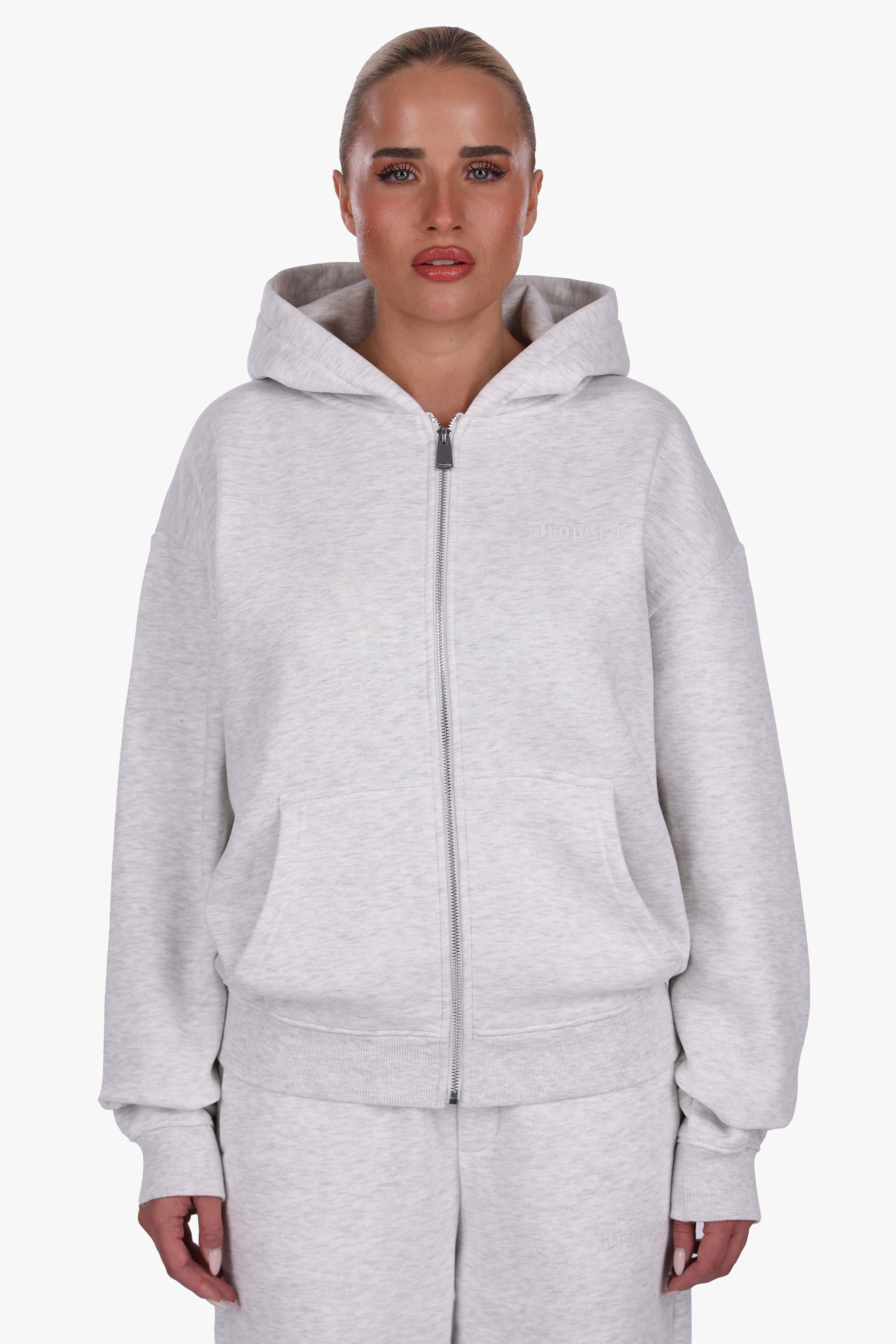WOMEN BASIC COZY ZIP-HOODIE GREY MELANGE