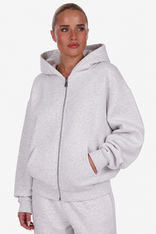 WOMEN BASIC COZY ZIP-HOODIE GREY MELANGE