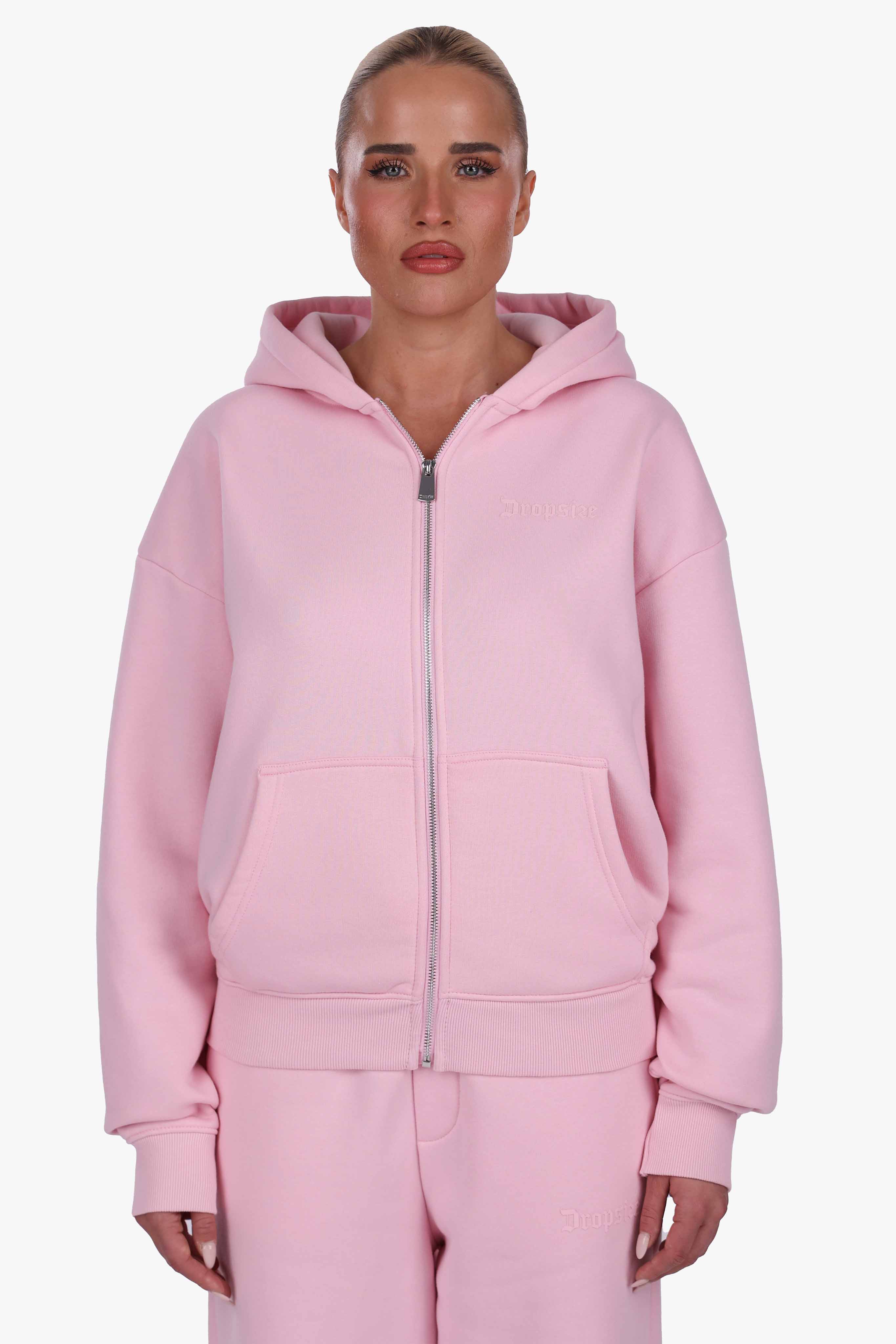 WOMEN BASIC COZY ZIP-HOODIE PINK