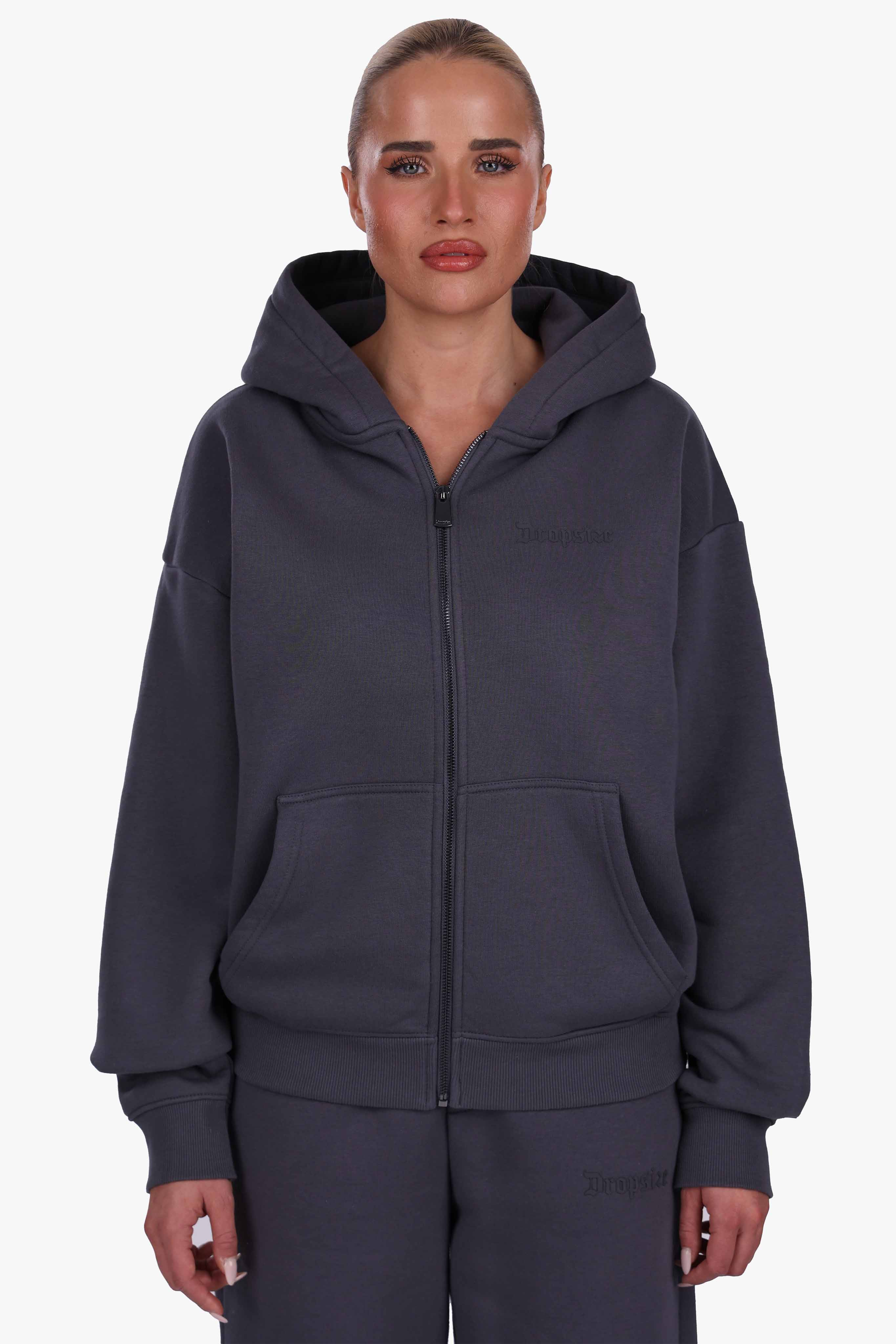 WOMEN BASIC COZY ZIP-HOODIE STEEL GREY