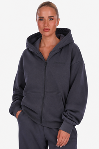 WOMEN BASIC COZY ZIP-HOODIE STEEL GREY