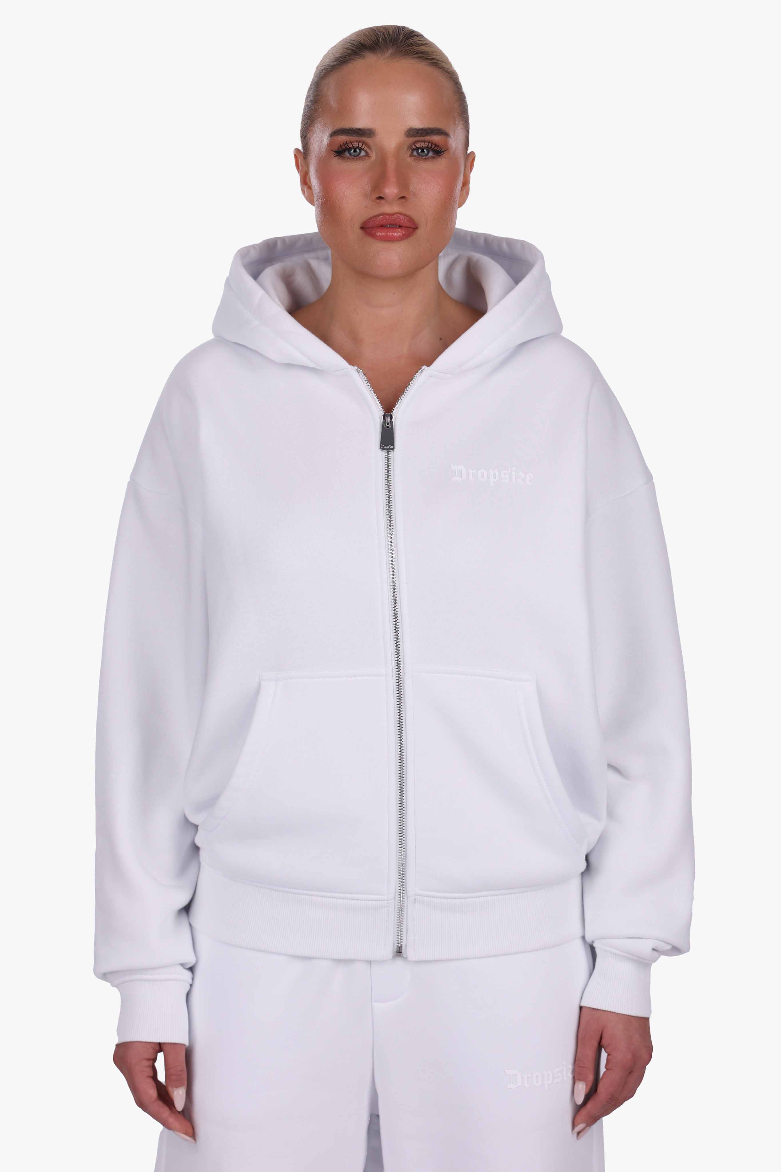 WOMEN BASIC COZY ZIP-HOODIE WHITE