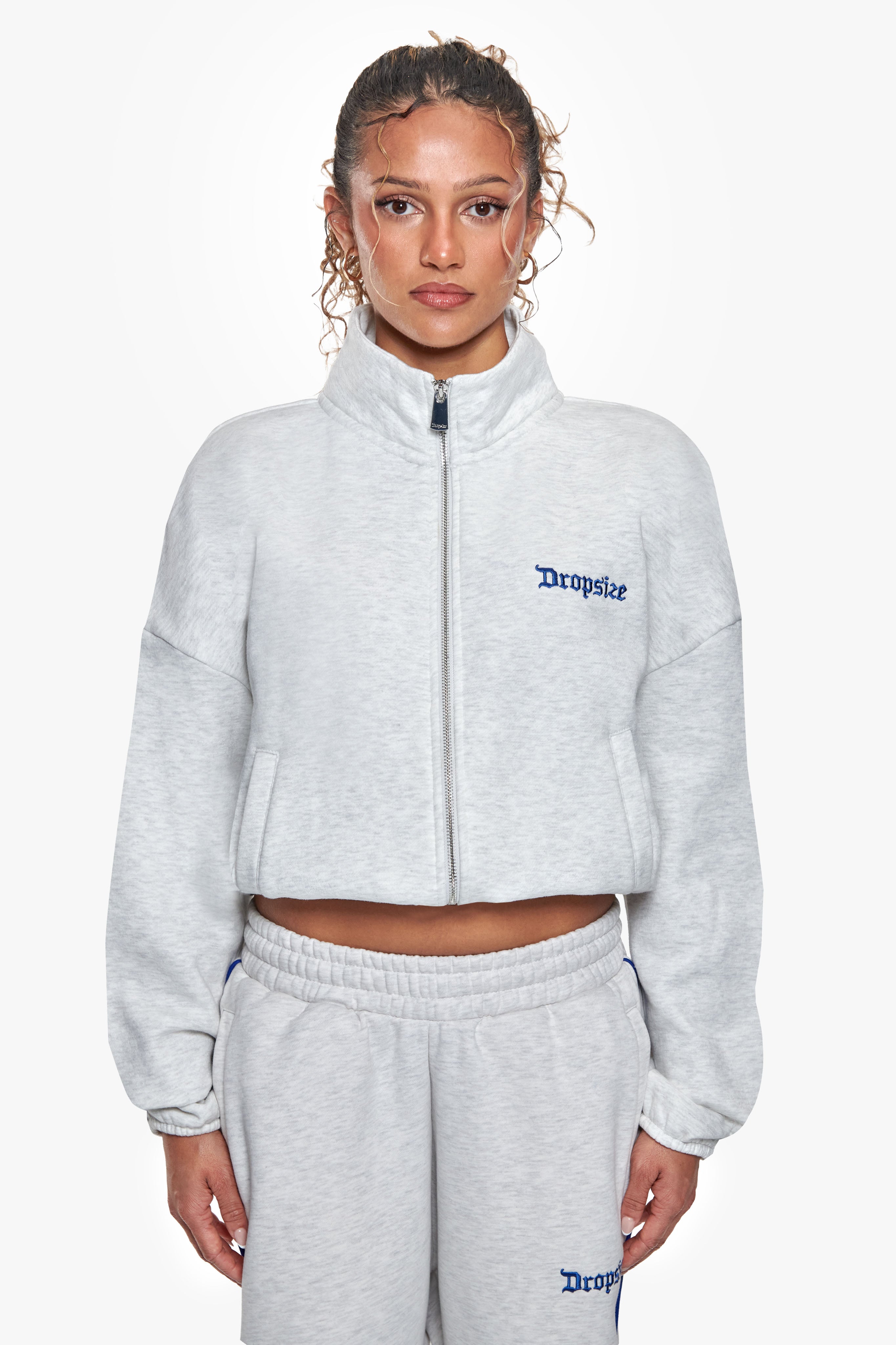 CONTRAST EMBROIDERY WOMEN ZIPPER GREY MELANGE