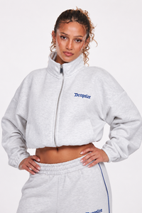 CONTRAST EMBROIDERY WOMEN ZIPPER GREY MELANGE