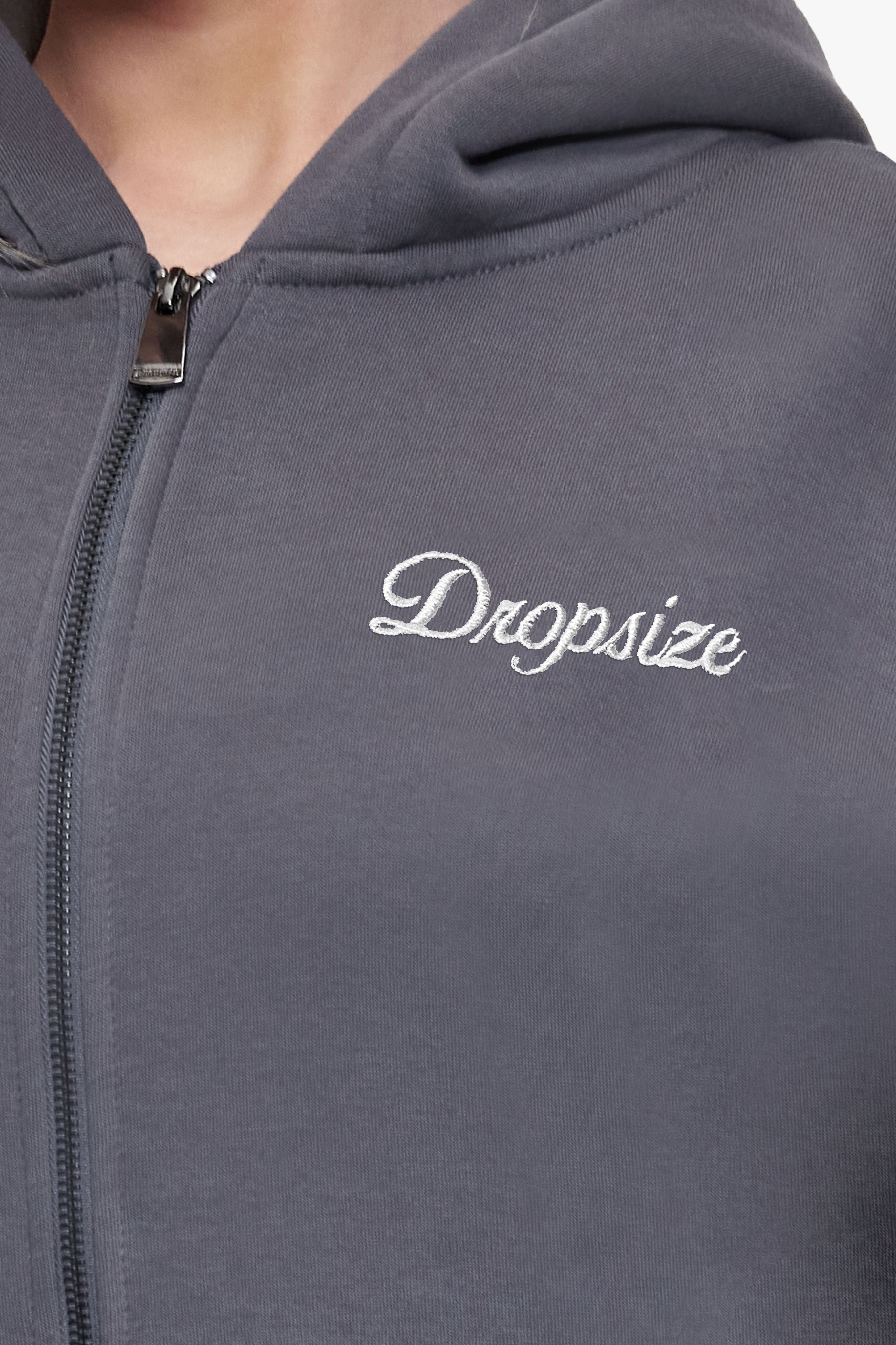 WOMEN CONTRAST EMBO ZIP HOODIE STEEL GREY