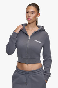 WOMEN CROPPED FIT ZIP HOODIE STEEL GREY