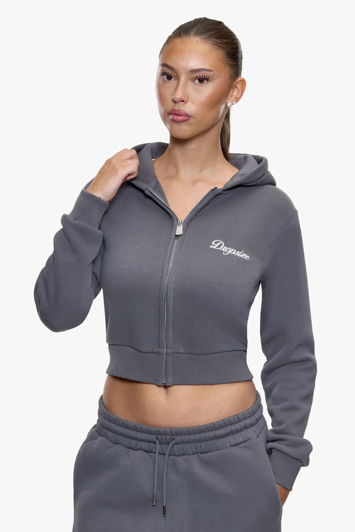 WOMEN CROPPED FIT ZIP HOODIE STEEL GREY