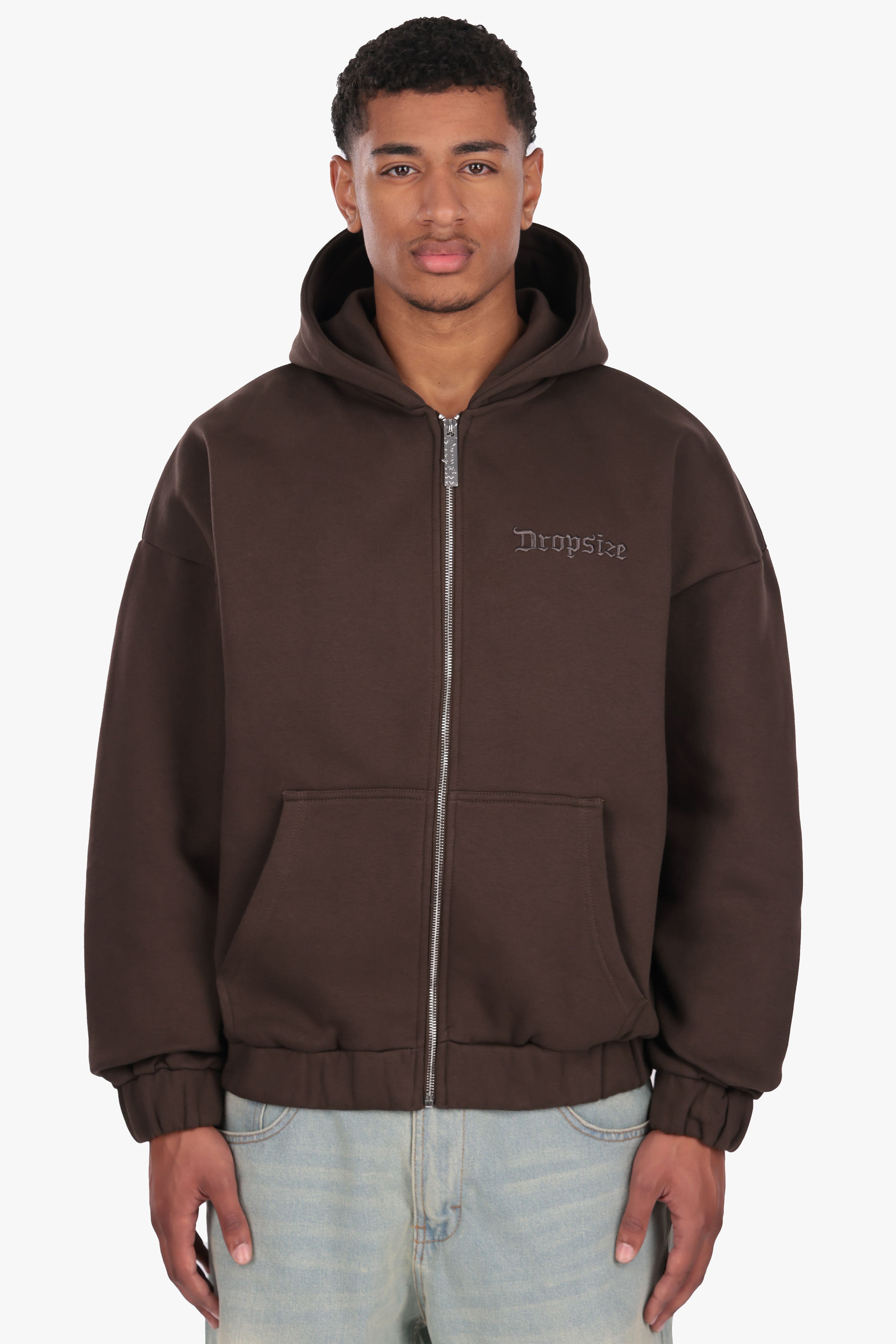 SUPER HEAVY OVERSIZED ZIP-HOODIE CHOCOLATE BROWN