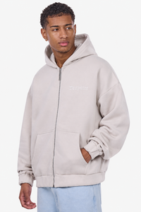 HEAVY OVERSIZE EMBO ZIP HOODIE WHITE ONYX