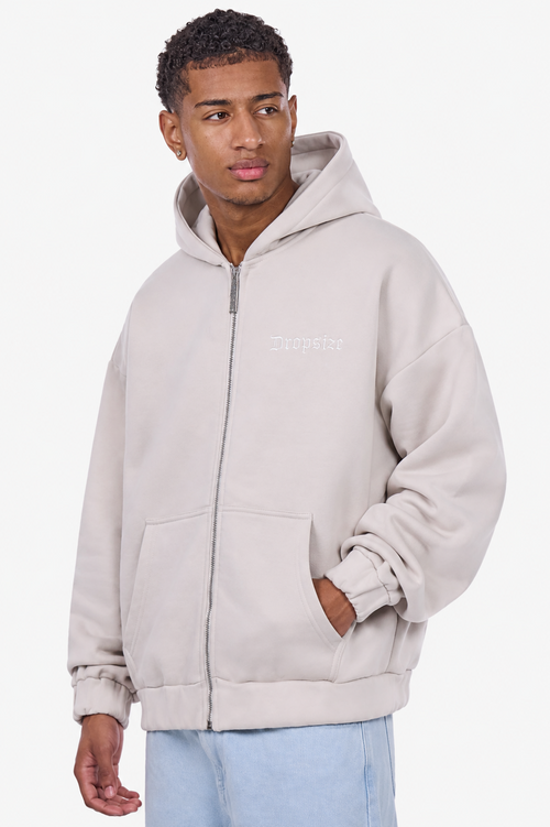 HEAVY OVERSIZE EMBO ZIP HOODIE WHITE ONYX