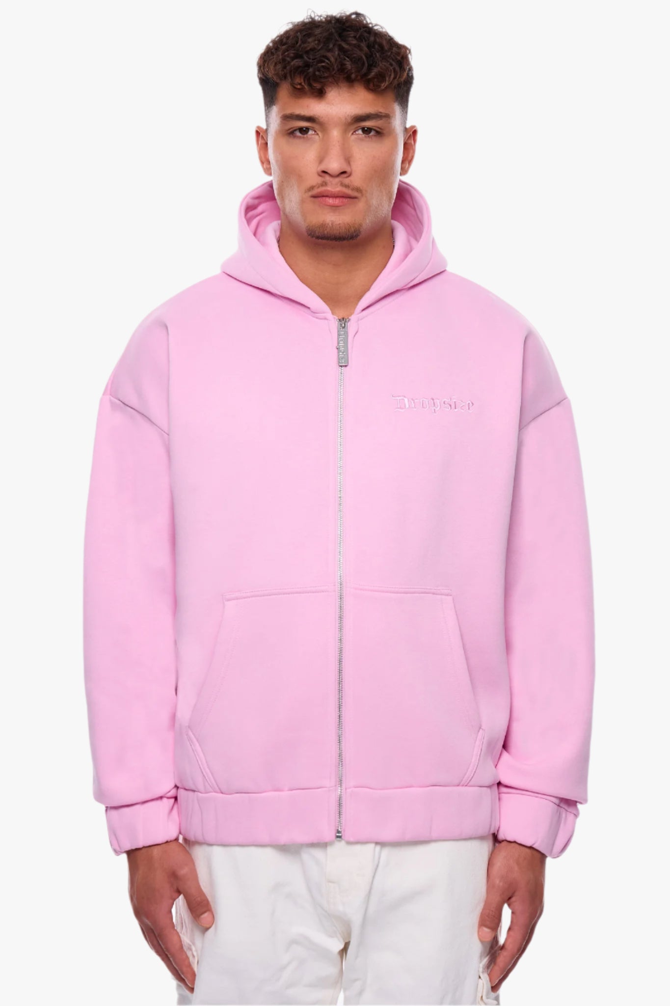 SUPER HEAVY OVERSIZE BLANK ZIP HOODIE PINK