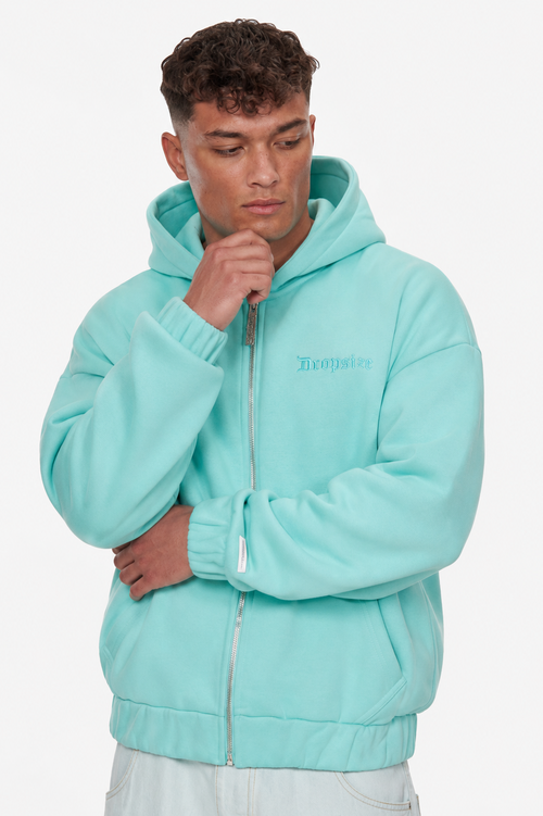 SUPER HEAVY OVERISZE BLANK ZIP HOODIE TURQUOISE