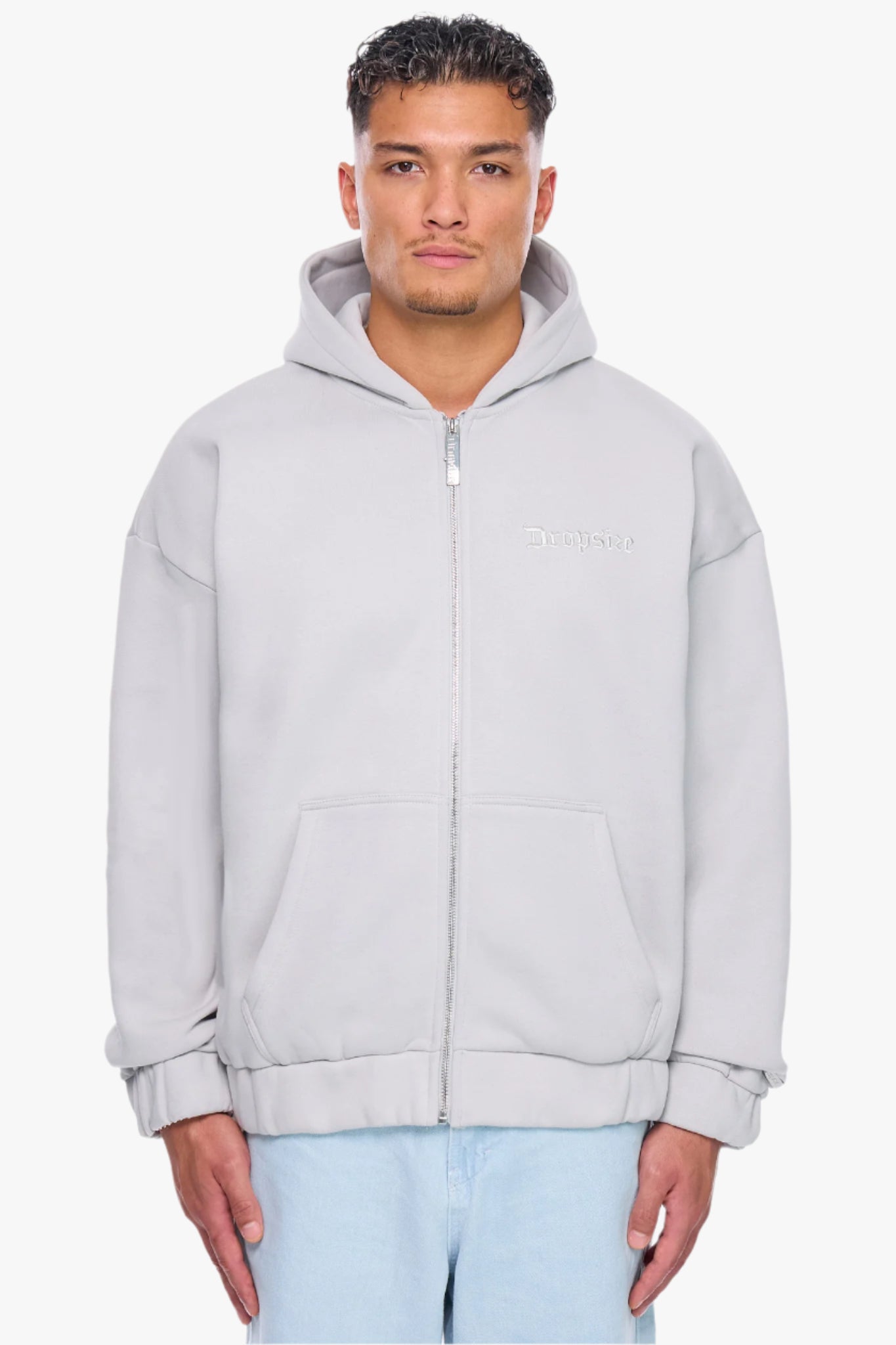 HEAVY OVERSIZE EMBO ZIP HOODIE VAPOR BLUE