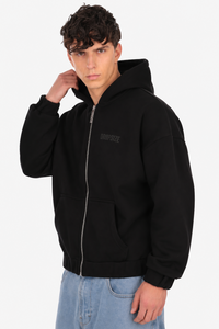 SUPER HEAVY OVERSIZE HD PRINT ZIP HOODIE BLACK