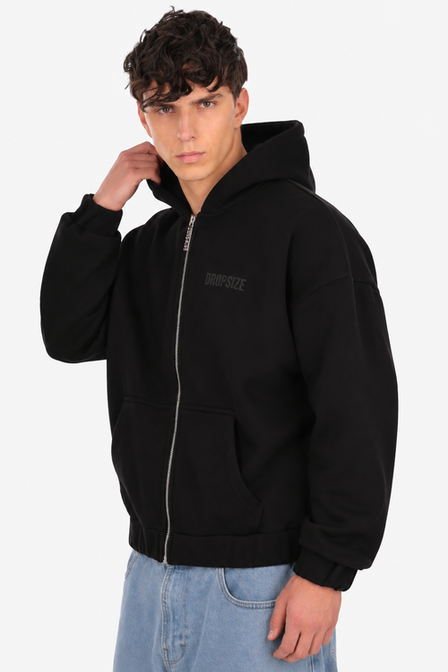 SUPER HEAVY OVERSIZE HD PRINT ZIP HOODIE BLACK