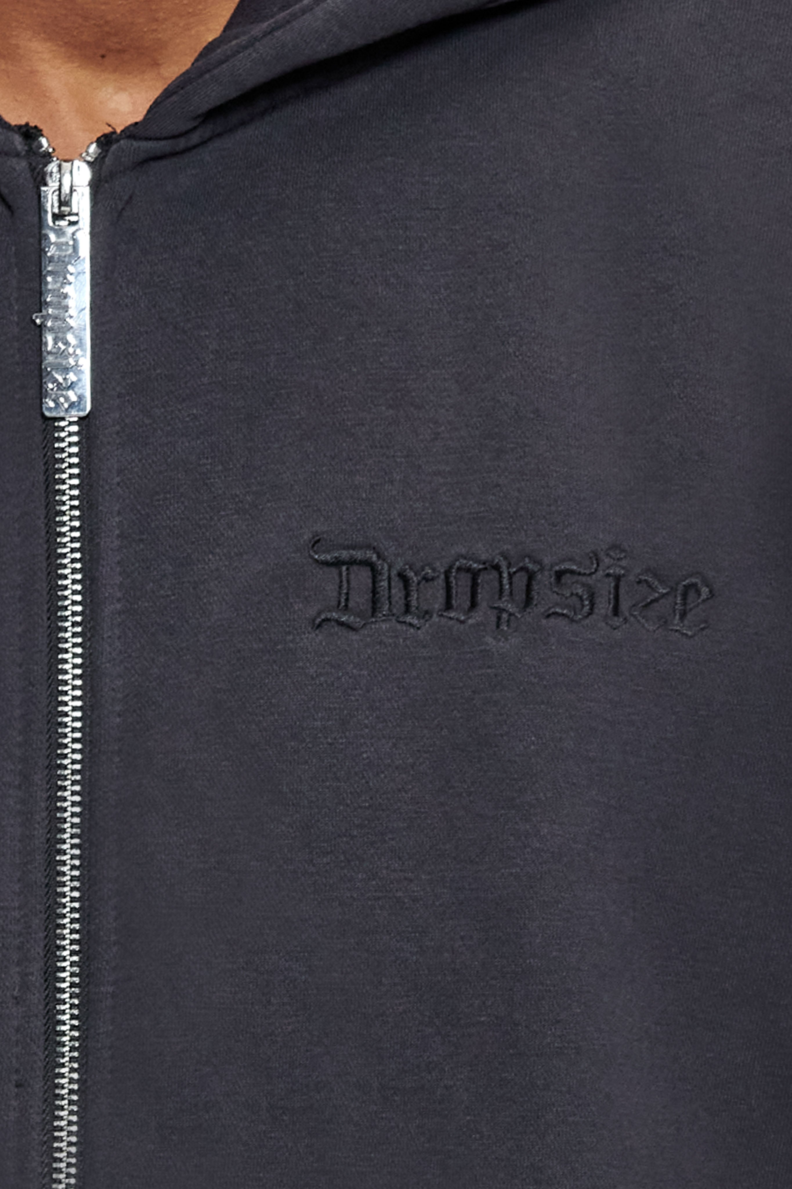SUPER HEAVY OVERSIZE LOGO ZIP HOODIE ACID WASHED BLACK