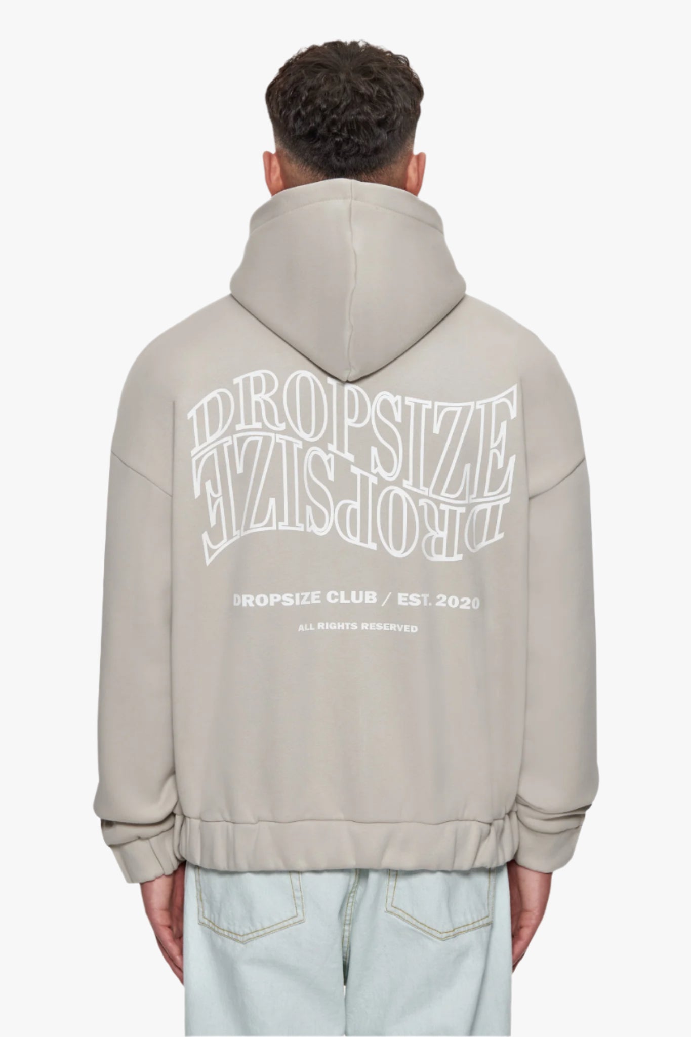 HEAVY OVERSIZE MIRRORED LOGO ZIP-HOODIE STONE