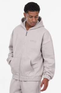 SUPER HEAVY OVERSIZED HD PRINT ZIP HOODIE V2 STONE