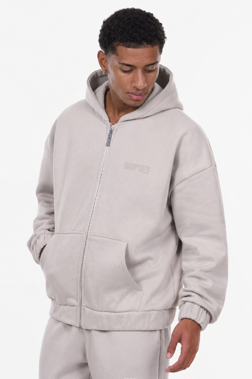 SUPER HEAVY OVERSIZED HD PRINT ZIP HOODIE V2 STONE