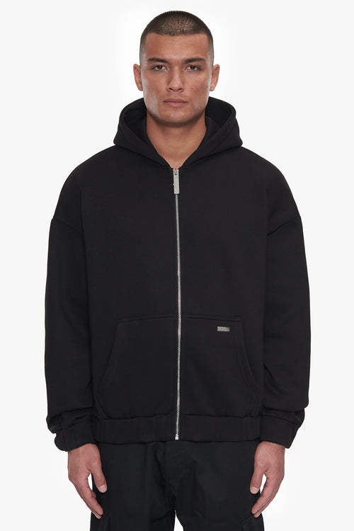 OVERSIZE METAL PATCH ZIP HOODIE BLACK