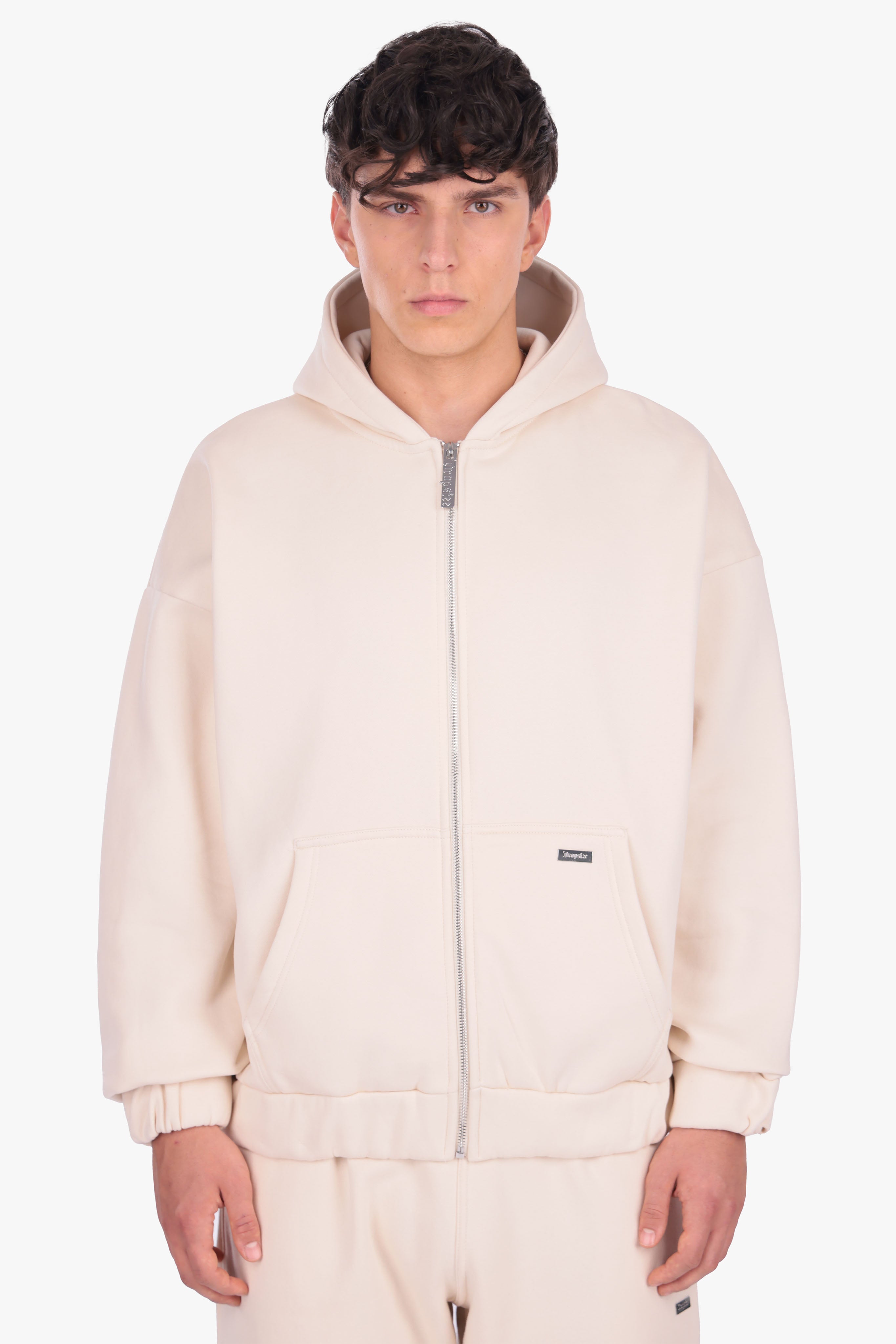 OVERSIZE METAL PATCH ZIP HOODIE COCONUT MILK