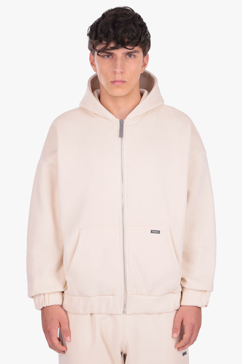 OVERSIZE METAL PATCH ZIP HOODIE COCONUT MILK