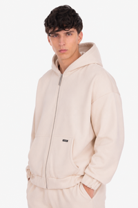 OVERSIZE METAL PATCH ZIP HOODIE COCONUT MILK