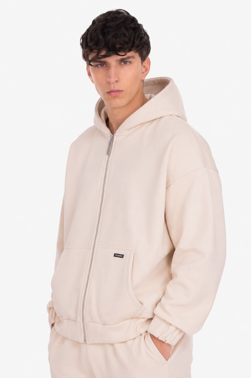 OVERSIZE METAL PATCH ZIP HOODIE COCONUT MILK