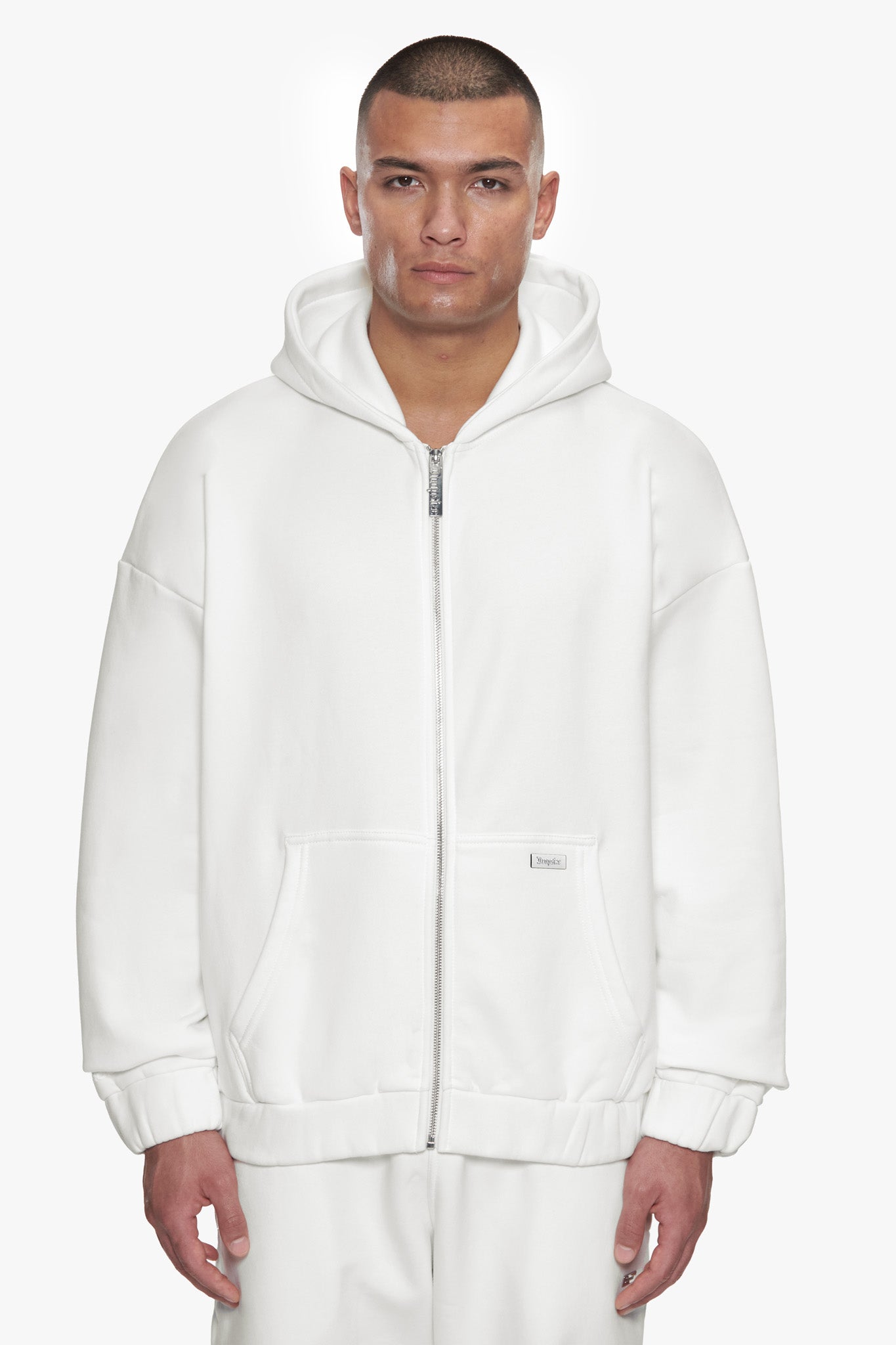 OVERSIZE METAL PATCH ZIP HOODIE CREAM WHITE