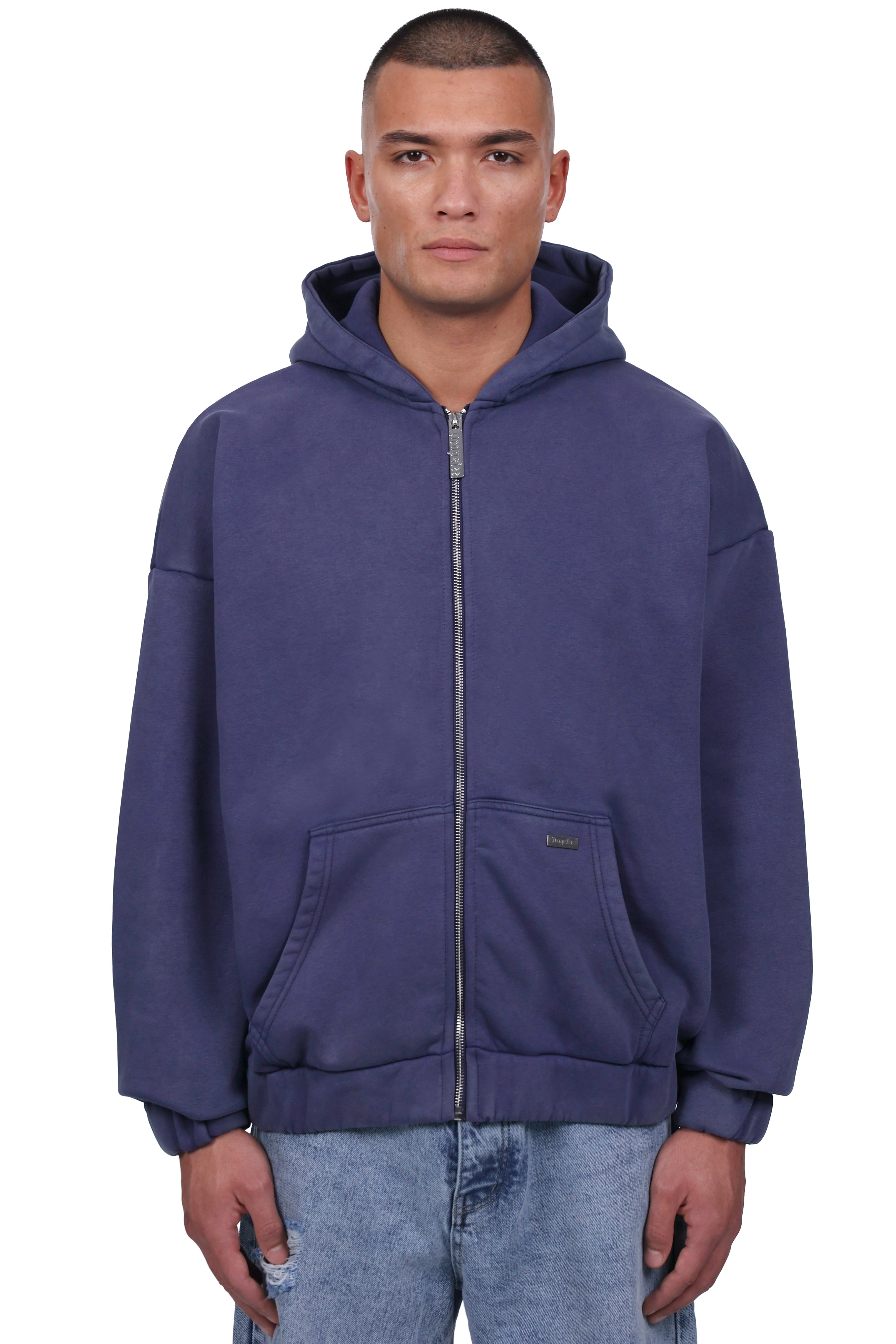 OVERSIZE METAL PATCH ZIP-HOODIE INDIGO