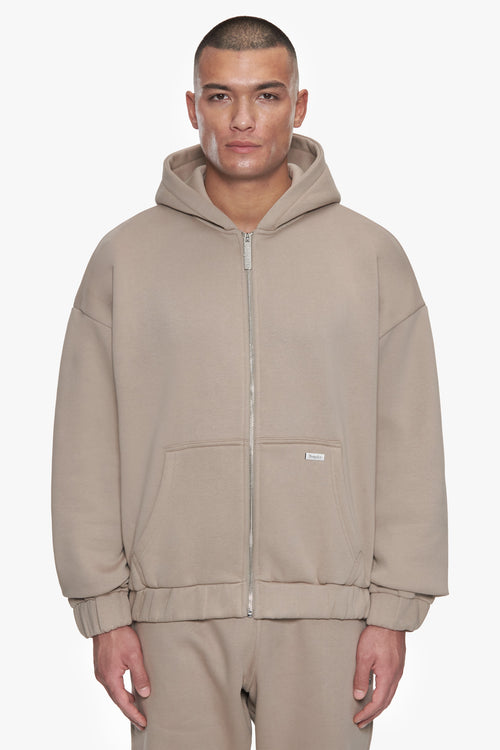 OVERSIZE METAL PATCH ZIP HOODIE SIMPLY TAUPE