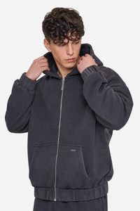 OVERSIZE METAL PATCH ZIP HOODIE VINTAGE BLACK