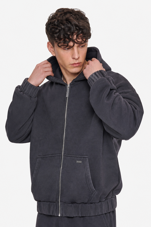 OVERSIZE METAL PATCH ZIP HOODIE VINTAGE BLACK