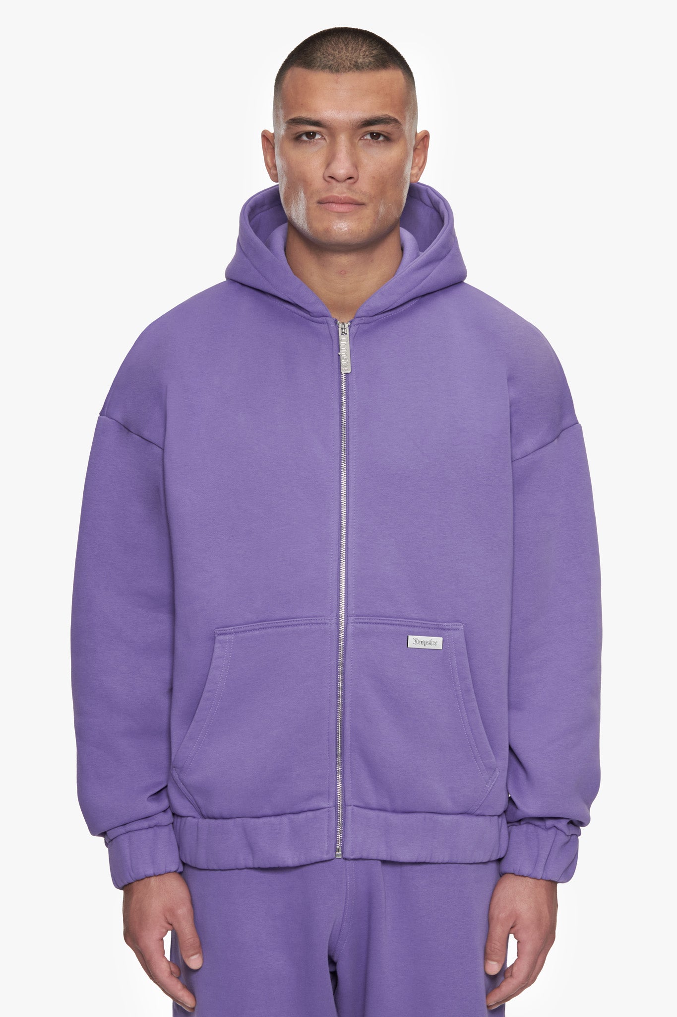 OVERSIZE METAL PATCH ZIP HOODIE WASHED PURPLE
