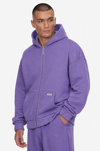OVERSIZE METAL PATCH ZIP HOODIE WASHED PURPLE