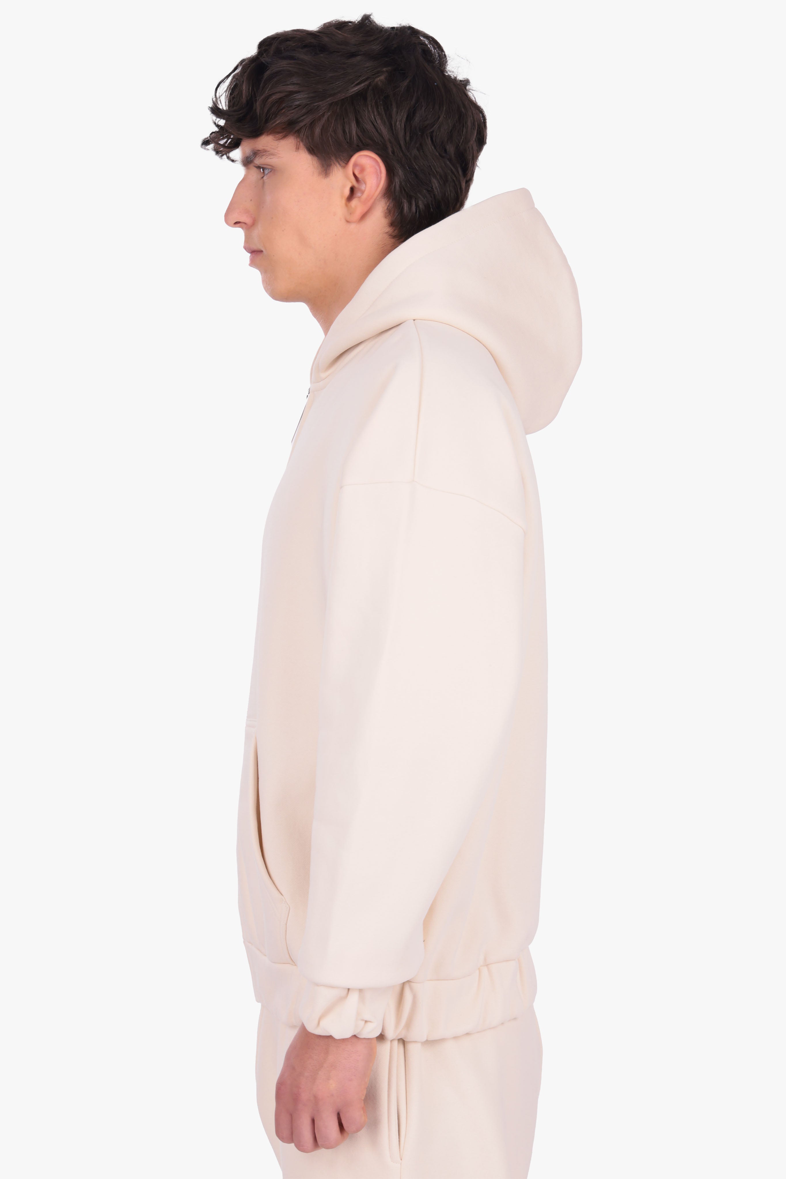 OVERSIZE METAL PATCH ZIP HOODIE COCONUT MILK