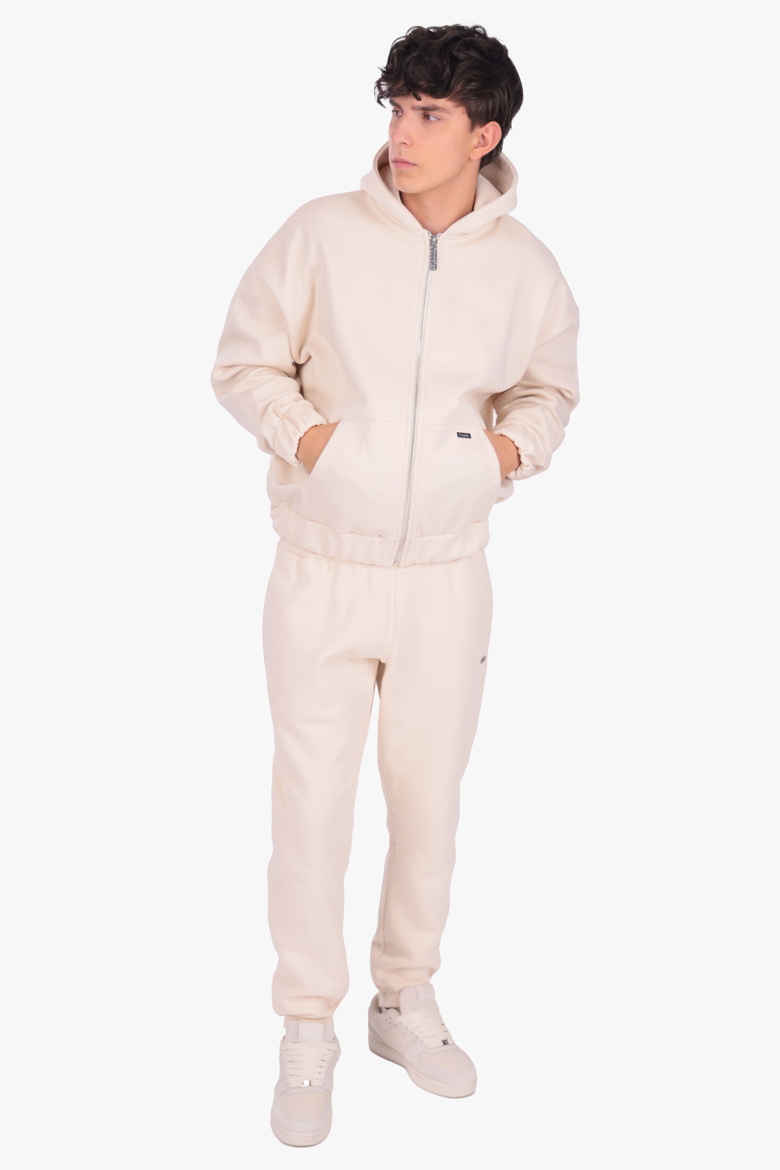 OVERSIZE METAL PATCH ZIP HOODIE COCONUT MILK