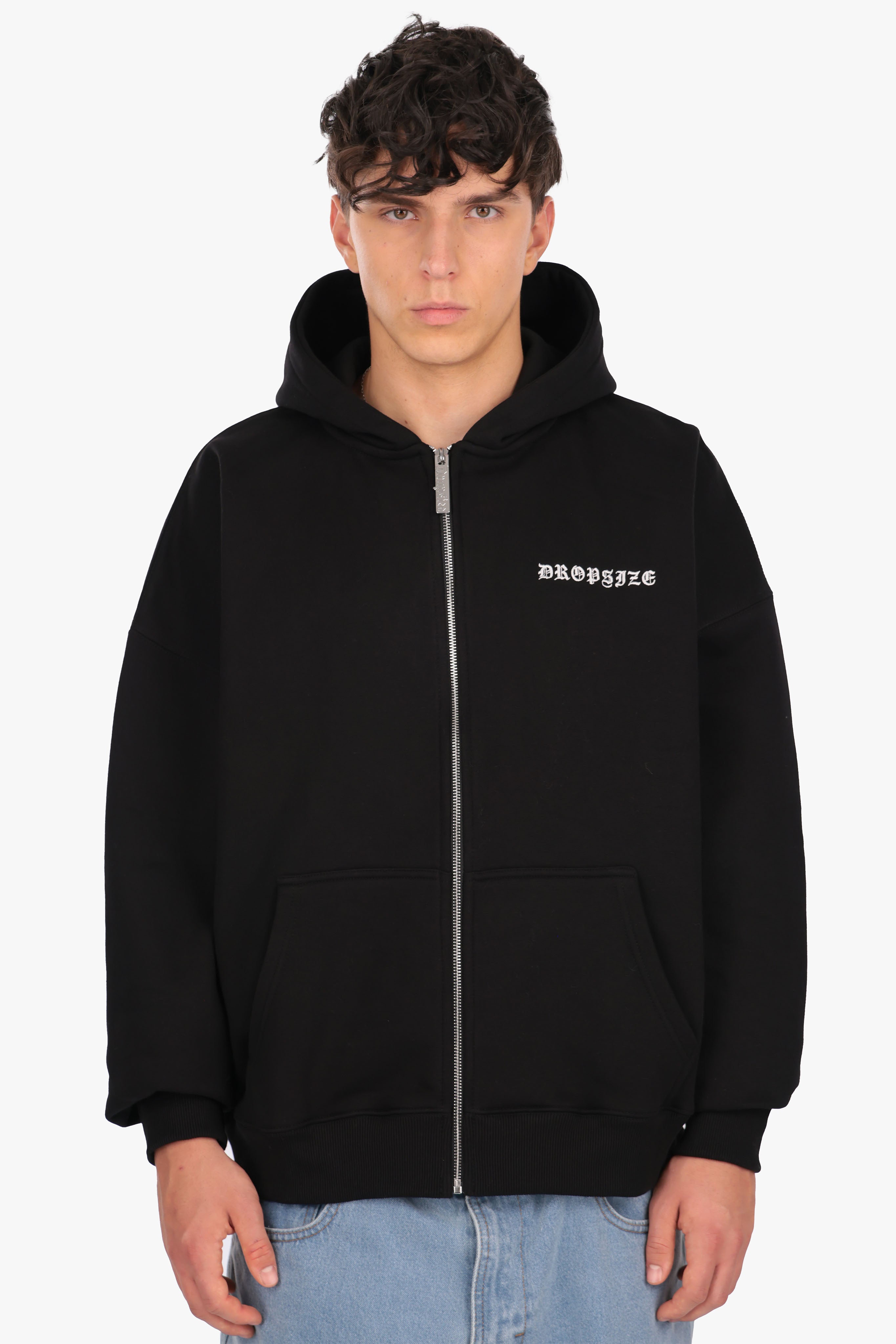 SUPER HEAVY OVERSIZE LOGO ZIP HOODIE BLACK