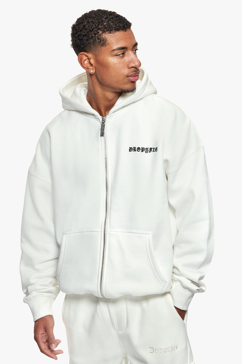 SUPER HEAVY OVERSIZE LOGO ZIP HOODIE CREAM WHITE
