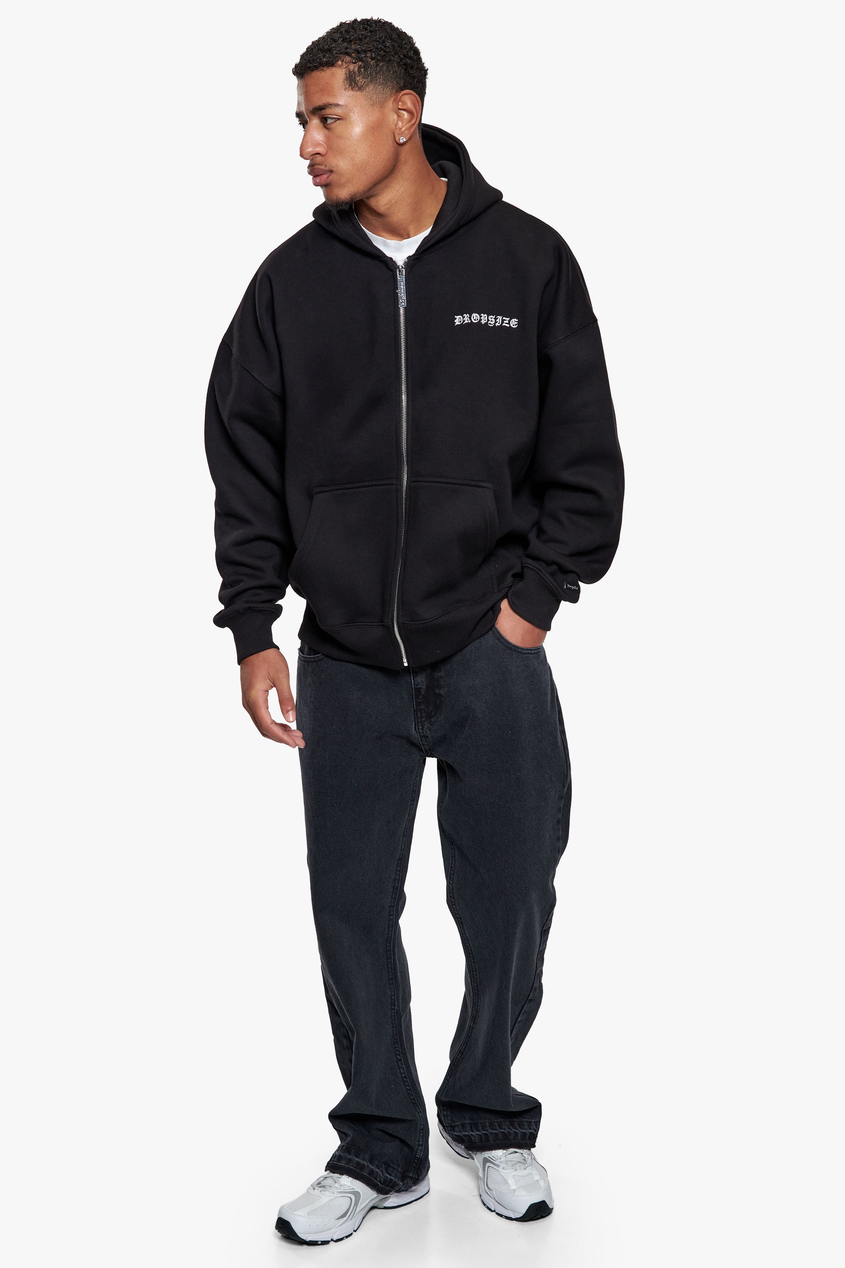 SUPER HEAVY OVERSIZE LOGO ZIP HOODIE BLACK