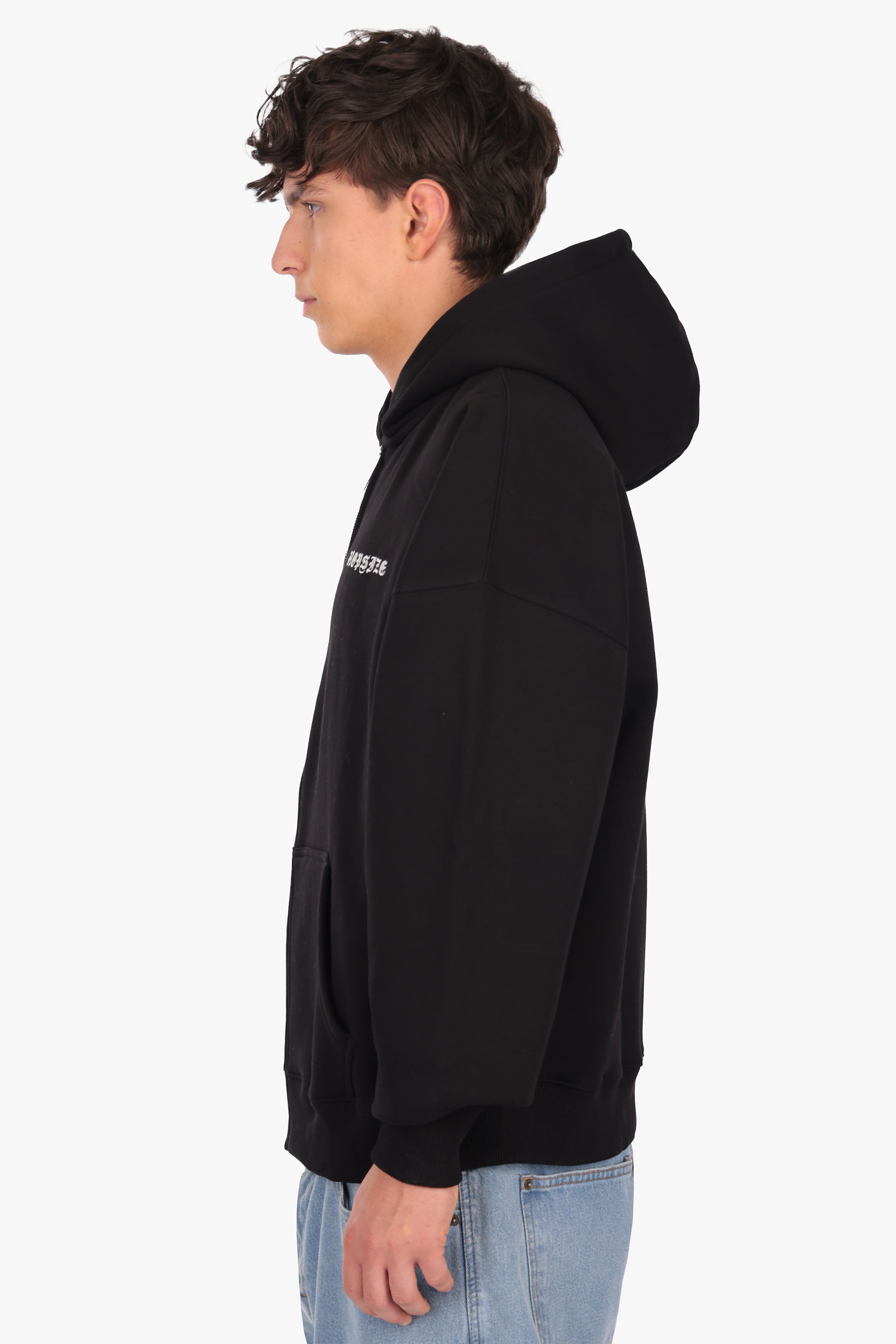 SUPER HEAVY OVERSIZE LOGO ZIP HOODIE BLACK
