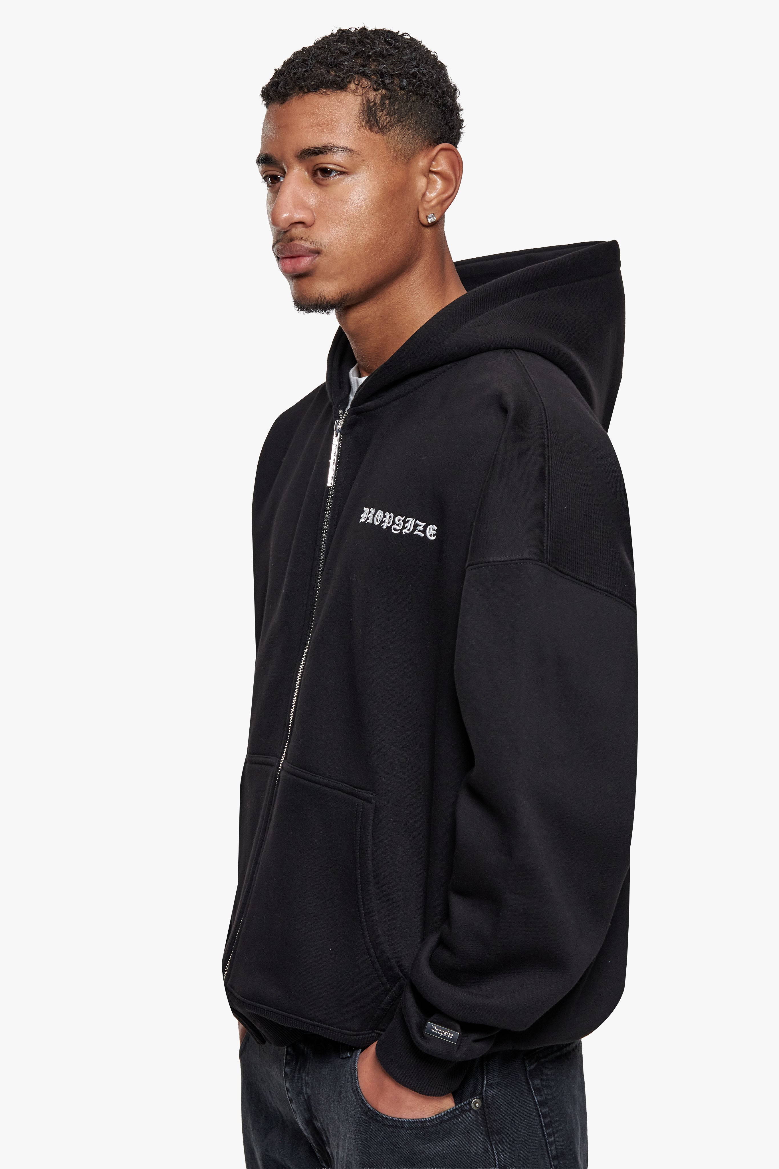 SUPER HEAVY OVERSIZE LOGO ZIP HOODIE BLACK