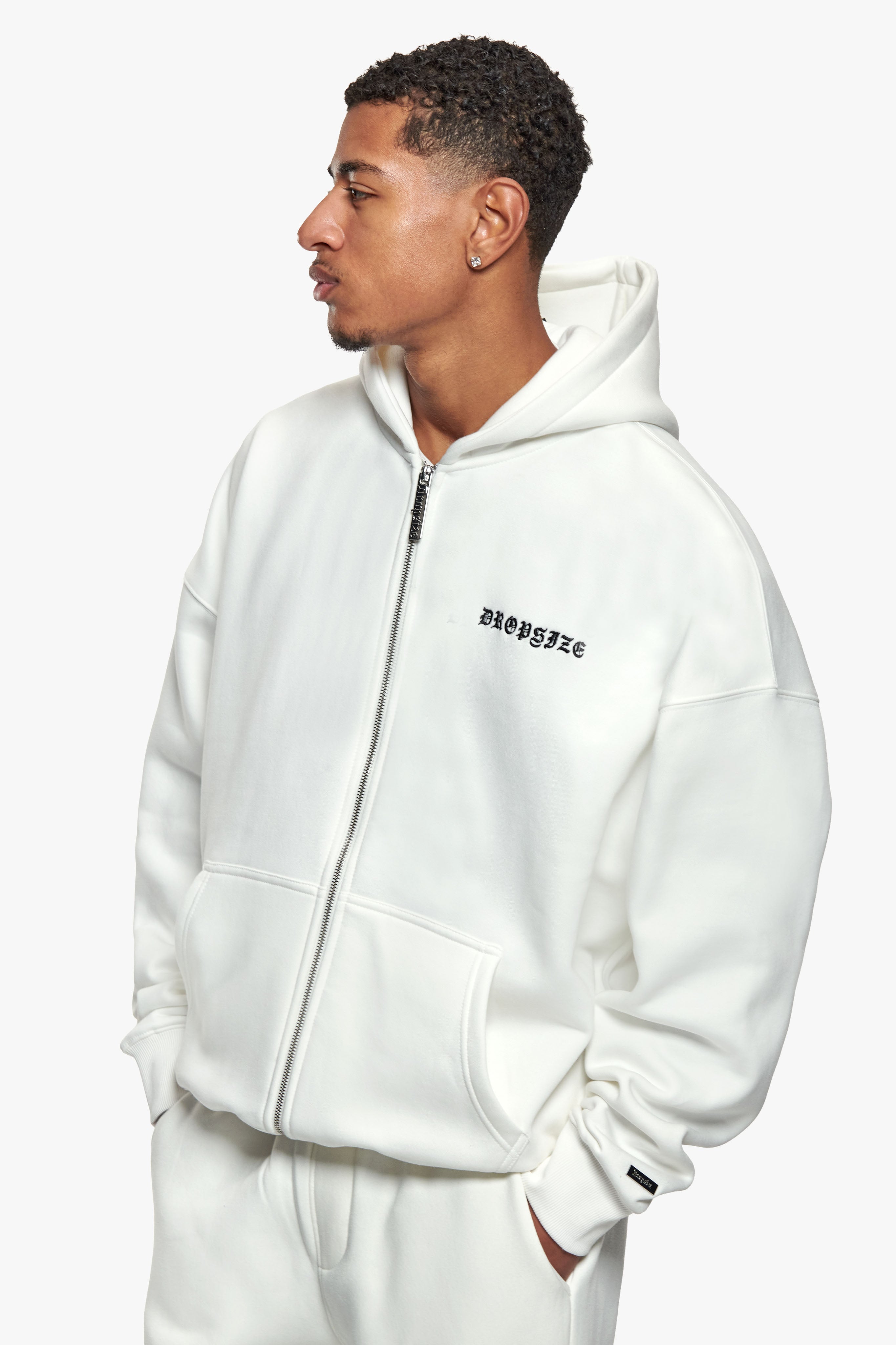 SUPER HEAVY OVERSIZE LOGO ZIP HOODIE CREAM WHITE