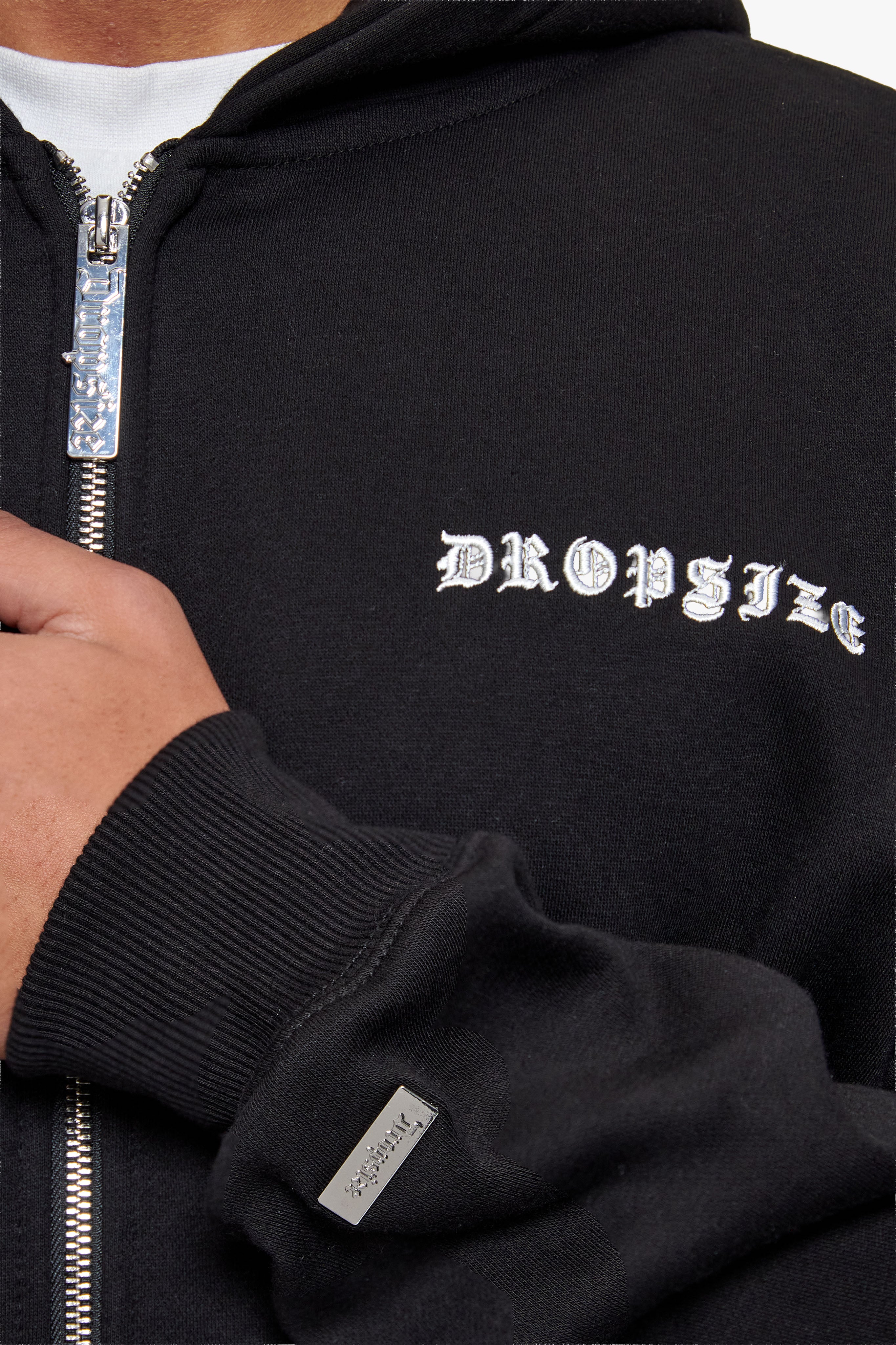 SUPER HEAVY OVERSIZE LOGO ZIP HOODIE BLACK